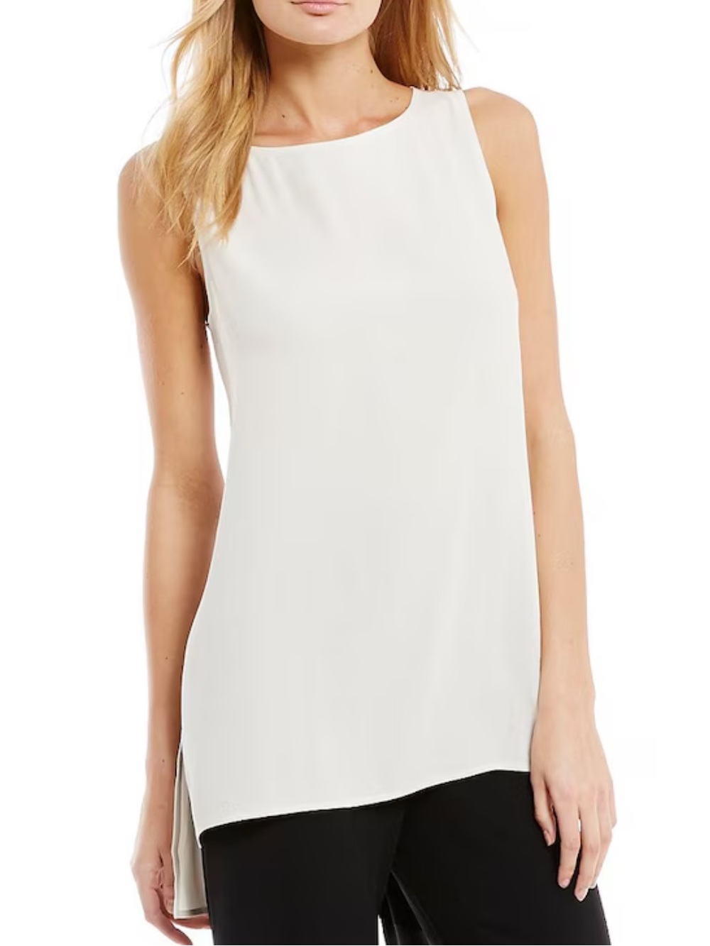 Women’s silk Sleeveless Boatneck Tunic Top - White #257